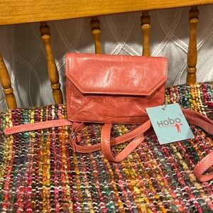 HOBO leather mini Xbody bag coral up leather 2 compartments long strap NWT